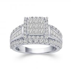 Ultimate Value® Composite Cluster Halo with Baguette Accents Diamond Ring - 2 Ct. T.w. in 10K White Gold