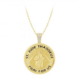 0.11 CT. T.W. Diamond Saint Jude Thaddeus Pendant In 14K Gold
