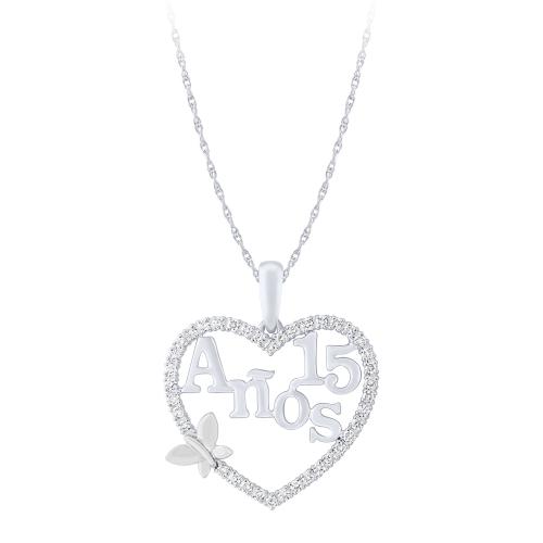 Sweet 15® Heart Quinceanera Pendant with Butterfly - 0.50 Ct. T.w. in 14K White Gold