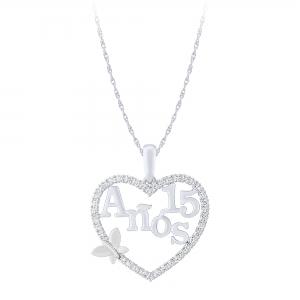 Sweet 15® Heart Quinceanera Pendant with Butterfly - 0.50 Ct. T.w. in 14K White Gold