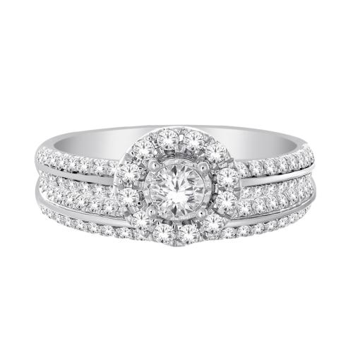 Diani® 3-row and Double Halo Bridal Ring Set - 1 Ct. T.w. in 14K White Gold