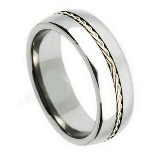 Grooved with Braided Sterling Silver Insert - 8MM Band
