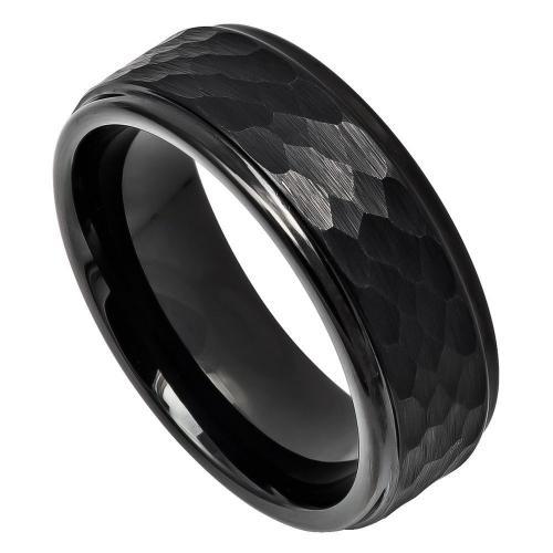 Black IP Plated HaMMered Center with Stepped Edge - 8MM Band