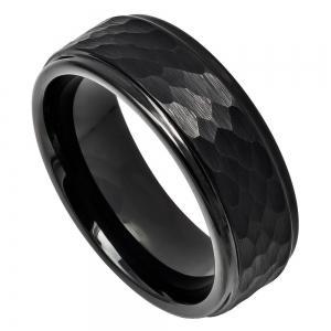 Black IP Plated HaMMered Center with Stepped Edge - 8MM Band