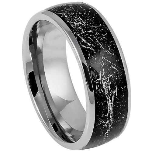 Domed with Imitation Meteorite on Black Carbon Fiber Inlay - 8MM Band