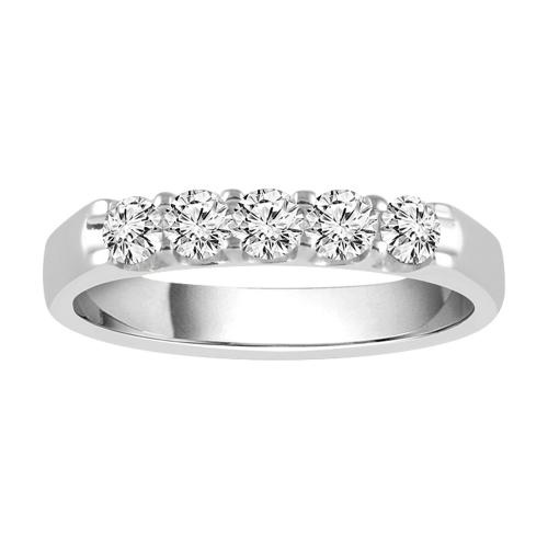 1/2 Ct. T.w. Diamond Round 5-stone Prong Set Wedding Band In 14Kt White Gold