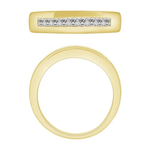 1/2 Ct. T.w. Diamond 9-stone Princess Cut Channel Men Wedding Band In 14Kt Yellow Gold