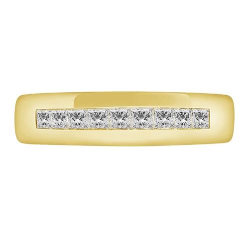 1/2 Ct. T.w. Diamond 9-stone Princess Cut Channel Men Wedding Band In 14Kt Yellow Gold