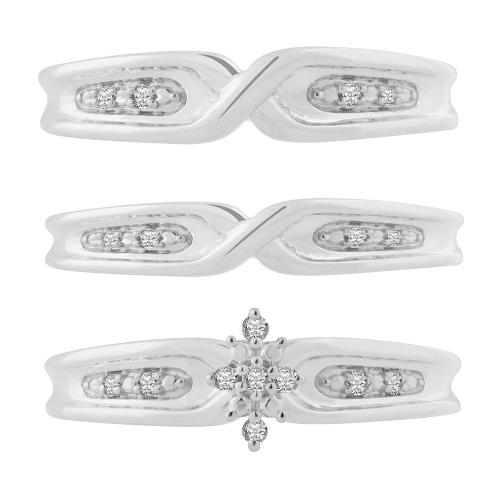 0.1 Ct. T.w. Diamond Trio Bridal Ring Set In 10Kt White Gold