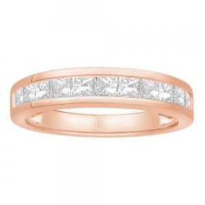 1 Ct. T.w. Diamond 11-stone Princess Channel Wedding Band In 14Kt Rose Gold