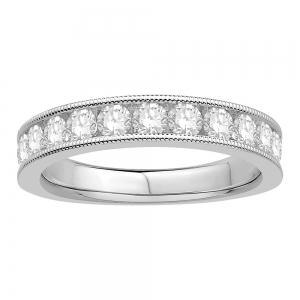 3/4 Ct. T.w. Diamond Round Milgrain Wedding Band In 14Kt White Gold