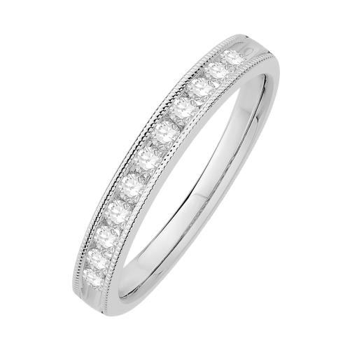 1/3 Ct. T.w. Diamond Round 11-stone Milgrain Wedding Band In 14Kt White Gold