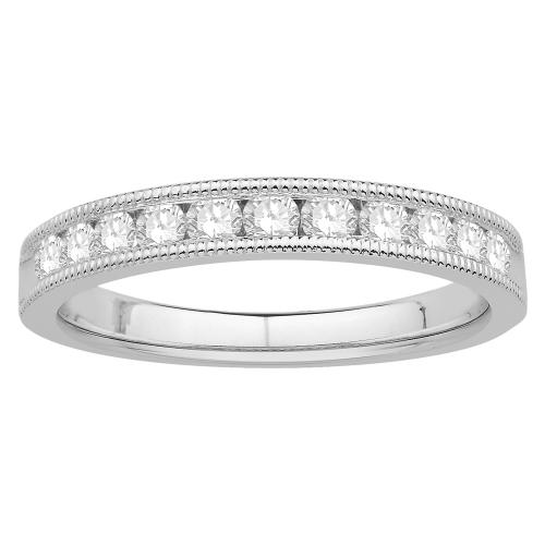 1/2 Ct. T.w. Diamond Round 11-stone Milgrain Wedding Band In 14Kt White Gold
