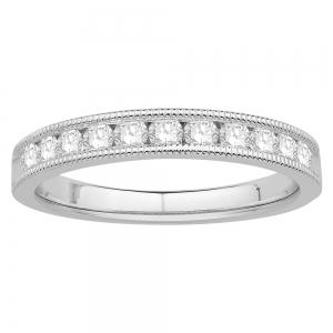 1/2 Ct. T.w. Diamond Round 11-stone Milgrain Wedding Band In 14Kt White Gold