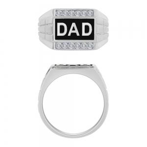 0.08 Ct. T.w. Diamond 'Dad' Signet Men Ring - In 10Kt White Gold
