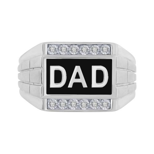 0.08 Ct. T.w. Diamond 'Dad' Signet Men Ring - In 10Kt White Gold