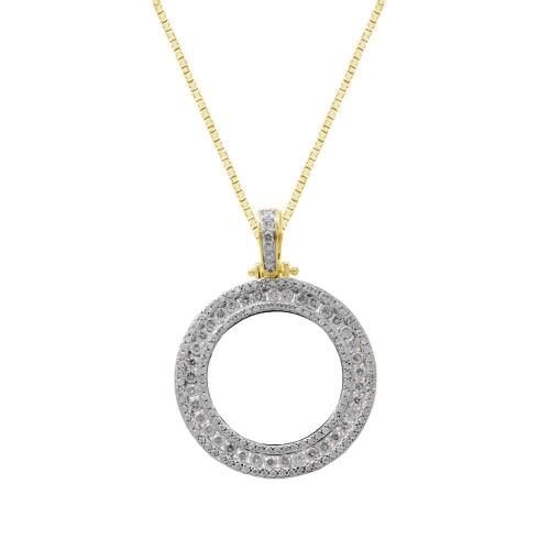 2.8 Ct. T.w. Diamond Memory Picture Frame Circle Pendant In 14Kt Yellow Gold