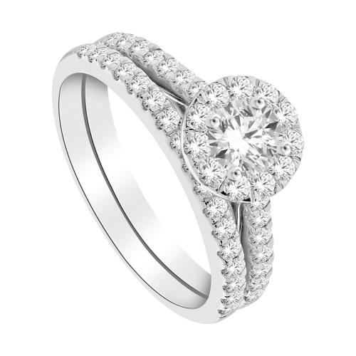 Diani® Round Halo Diamond Bridal Ring Set - 1 Ct. T.w. in 14K White Gold