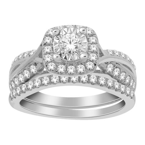 Diani® Cushion Halo Bridal Ring Set - 1 Ct. T.w. in 14K White Gold
