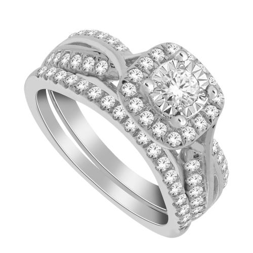 Diani® Cushion Halo Bridal Ring Set - 1 Ct. T.w. in 14K White Gold