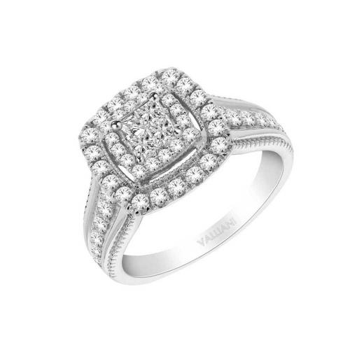 Ultimate Value® Composite Princess Illusion Double Halo Split Shank Diamond Ring - 1 Ct. T.w. in 10K White Gold