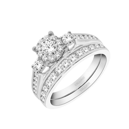 Diani® 3-stone Halo Bridal Ring Set - 1 Ct. T.w. in 14K White Gold