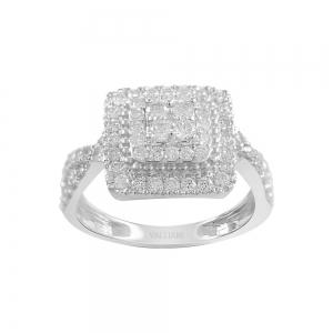 Ultimate Value® 4-stoneComposite Double Halo Cushion Frame Pave Diamond Ring - 1 Ct. T.w. in 10K White Gold