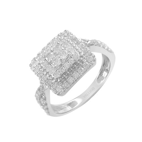 Ultimate Value® 4-stoneComposite Double Halo Cushion Frame Pave Diamond Ring - 1 Ct. T.w. in 10K White Gold