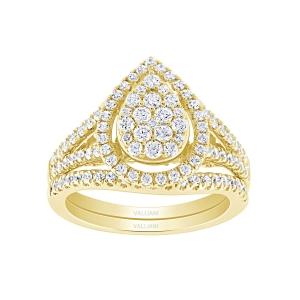 Everlasting Love® Pear-Shaped Composite Halo Diamond Ring Set - 1 Ct. T.w. in 14K Yellow Gold