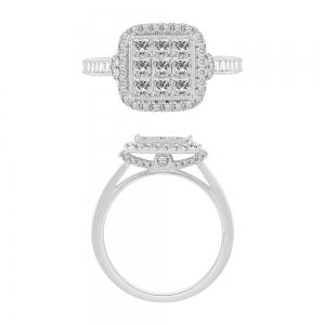 Diani® Princess-cut Cushion Halo Engagement Ring - 1 Ct. T.w. in 14K White Gold