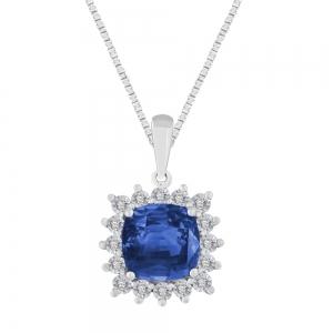 Sapphire Starburst Diamond Pendant - 0.10 Ct. T.w. in 14K White Gold