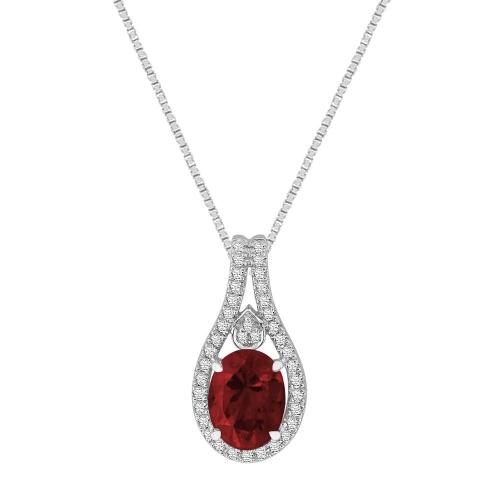 Oval Ruby Teardrop Halo Diamond Pendant - 1.75 Ct. T.w. in 14K White Gold