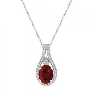 Oval Ruby Teardrop Halo Diamond Pendant - 1.75 Ct. T.w. in 14K White Gold