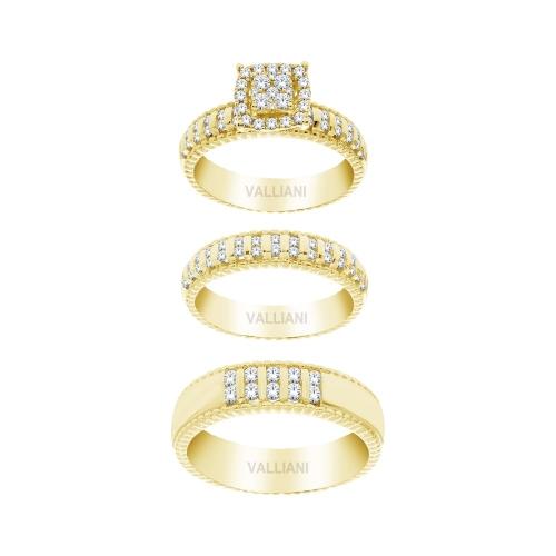 1 Ct. T.w. Diamond Trio Bridal Ring Set In 14Kt Yellow Gold