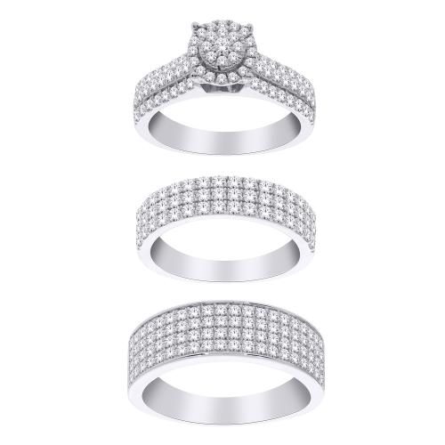 2.65 Ct. T.w. Diamond Trio Bridal Ring Set In 14Kt White Gold