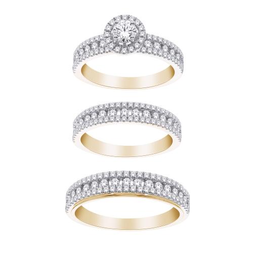 2 Ct. T.w. Diamond Trio Bridal Ring Set In 14Kt Yellow Gold