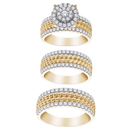 2.00 CT. T.W. Diamond Trio Set In 14K Gold