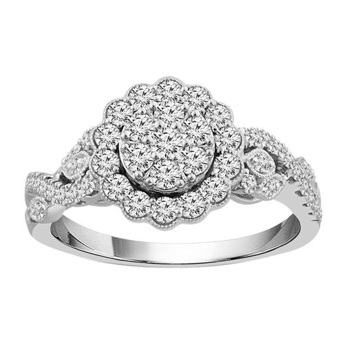 Everlasting Love® Floral Cluster with Swirl Accents Diamond Ring - 0.75 Ct. T.w. in 14K White Gold