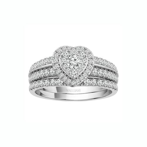 Everlasting Love® 3-row Heart Halo Diamond Bridal Ring Set - 1 Ct. T.w. in 14K White Gold