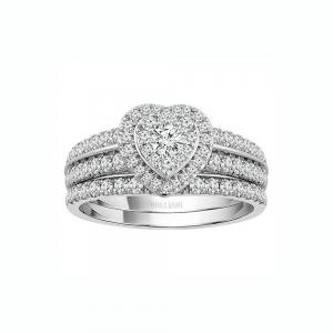 Everlasting Love® 3-row Heart Halo Diamond Bridal Ring Set - 1 Ct. T.w. in 14K White Gold