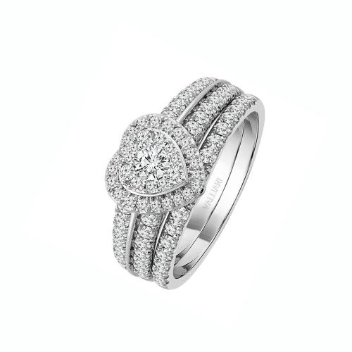 Everlasting Love® 3-row Heart Halo Diamond Bridal Ring Set - 1 Ct. T.w. in 14K White Gold