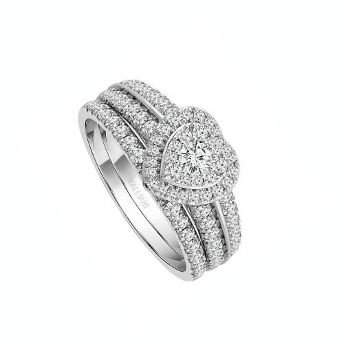 Everlasting Love® 3-row Heart Halo Diamond Bridal Ring Set - 1 Ct. T.w. in 14K White Gold