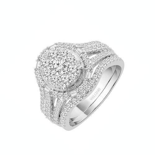 Everlasting Love® Round and Baguette Halo Diamond Bridal Ring Set - 1.50 Ct. T.w. in 14K White Gold