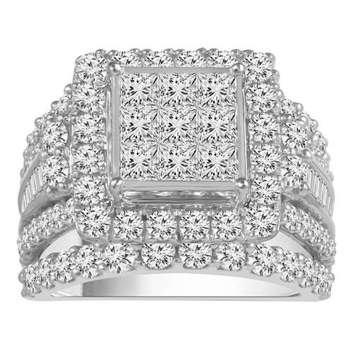 Everlasting Love® 5-row Square Cluster with Halo Diamond Engagement Ring - 4 Ct. T.w. in 14K White Gold