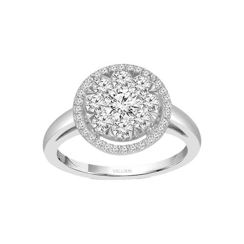 Diani® Cluster Composite Halo Engagement Ring - 0.75 Ct. T.w. in 14K White Gold