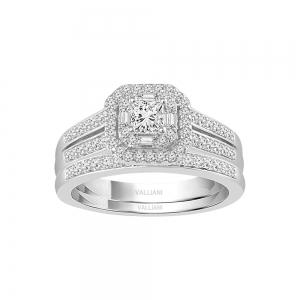 Diani® 3-row Princess-cut and Baguette Bridal Ring Set - 0.75 Ct. T.w. in 14K White Gold