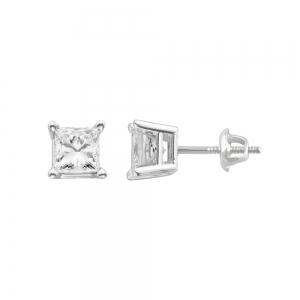 Ultimate Value® Princess-cut Solitaire Diamond Screw Studs - 0.33 Ct. T.w. in 14K White Gold