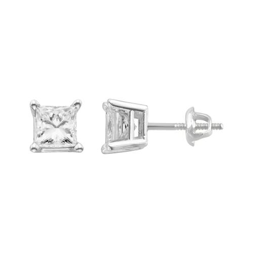 Ultimate Value® Princess-cut Solitaire Diamond Screw Studs - 0.50 Ct. T.w. in 14K White Gold