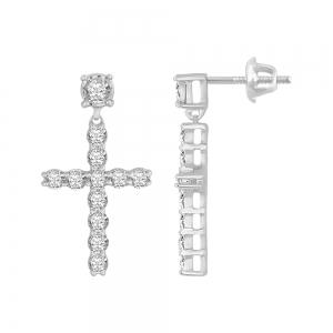 1/2 Ct. T.w. Diamond Cross Earrings In 14Kt White Gold