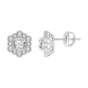 Novello Lab-grown Diamonds Flower Studs 1.75 Ct. T.w. in 14K White Gold